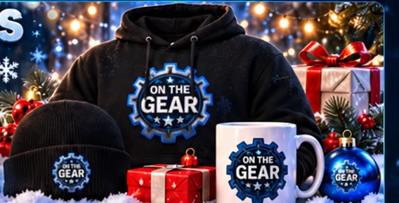 On The Gear Christmas hoodie, hat and mug