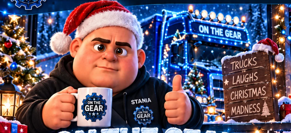 Stan in his Christmas hat with an On The Gear truck and festive decorations